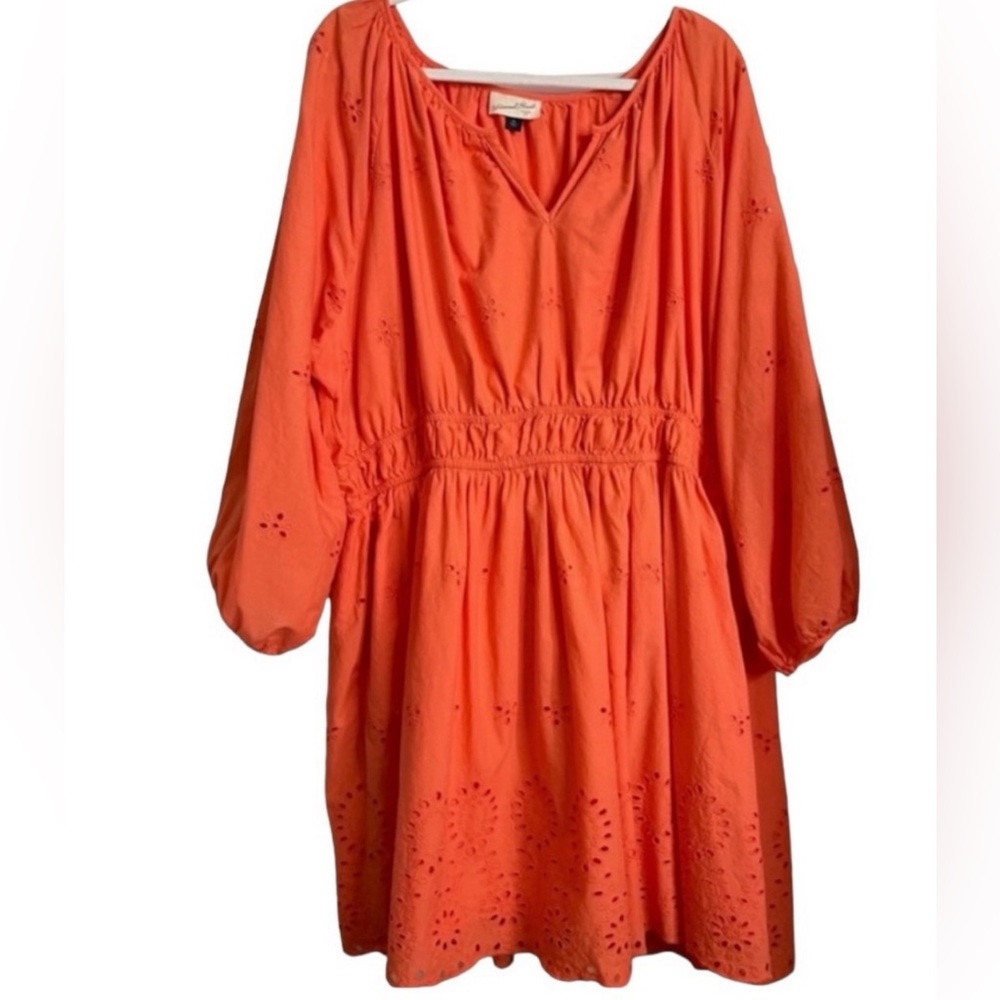 NWOT Universal Thread Women’s Eyelet Puff 3/4 Sleeve Mini Dress. Orange/Coral 2X